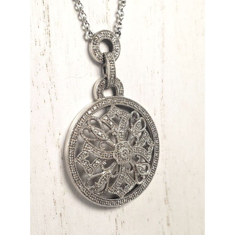 Vintage 925 Sterling Silver w Diamond Circle Cross Hearts Pendant Chain Necklace - Picture 14 of 16